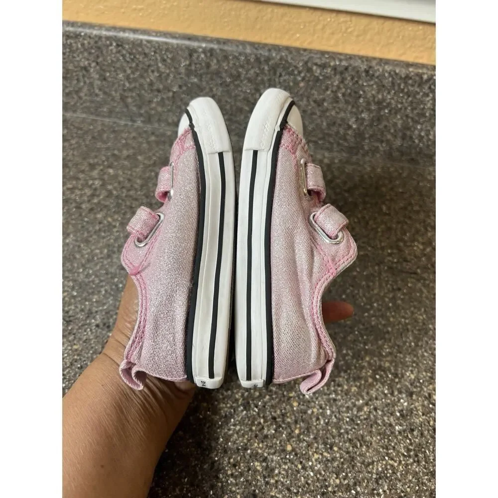 Converse All Star Pink Glitter Canvas Sneaker Toddler Girls Sz 9 Low Top Snap On